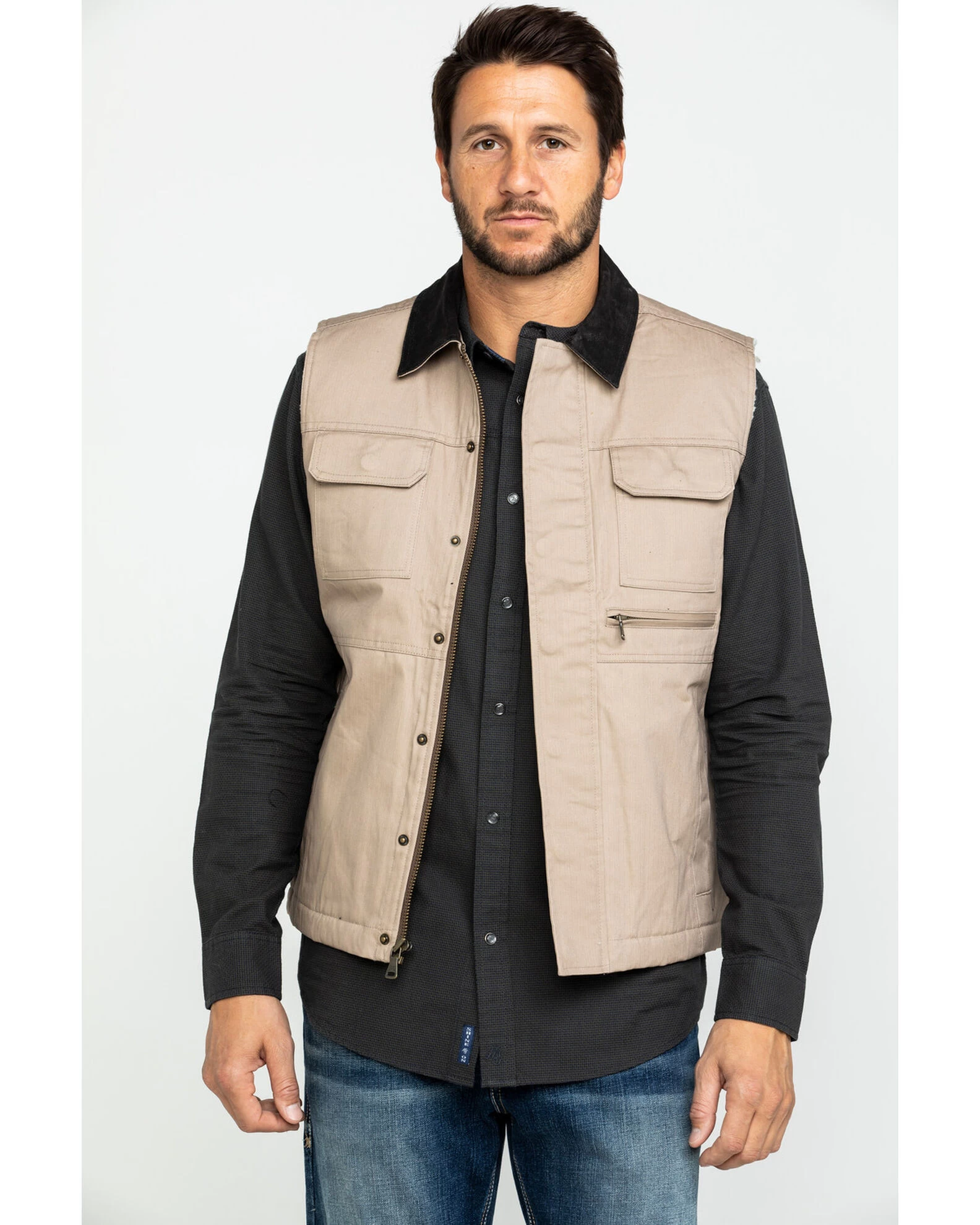 Cody James Men's Tan Ranchero Timberwolf Canvas Vest 2 Cody James Men's Tan Ranchero Timberwolf Canvas Vest - Image 2