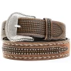 Cody James Men's Brown Hair-On Basketweave Studded Leather Belt