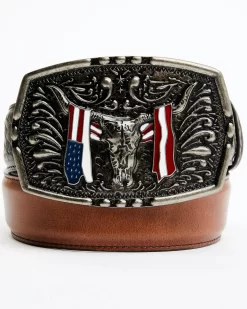 Cody James Men's Longhorn Americana Draped Flag Basketweave Buckle Belt