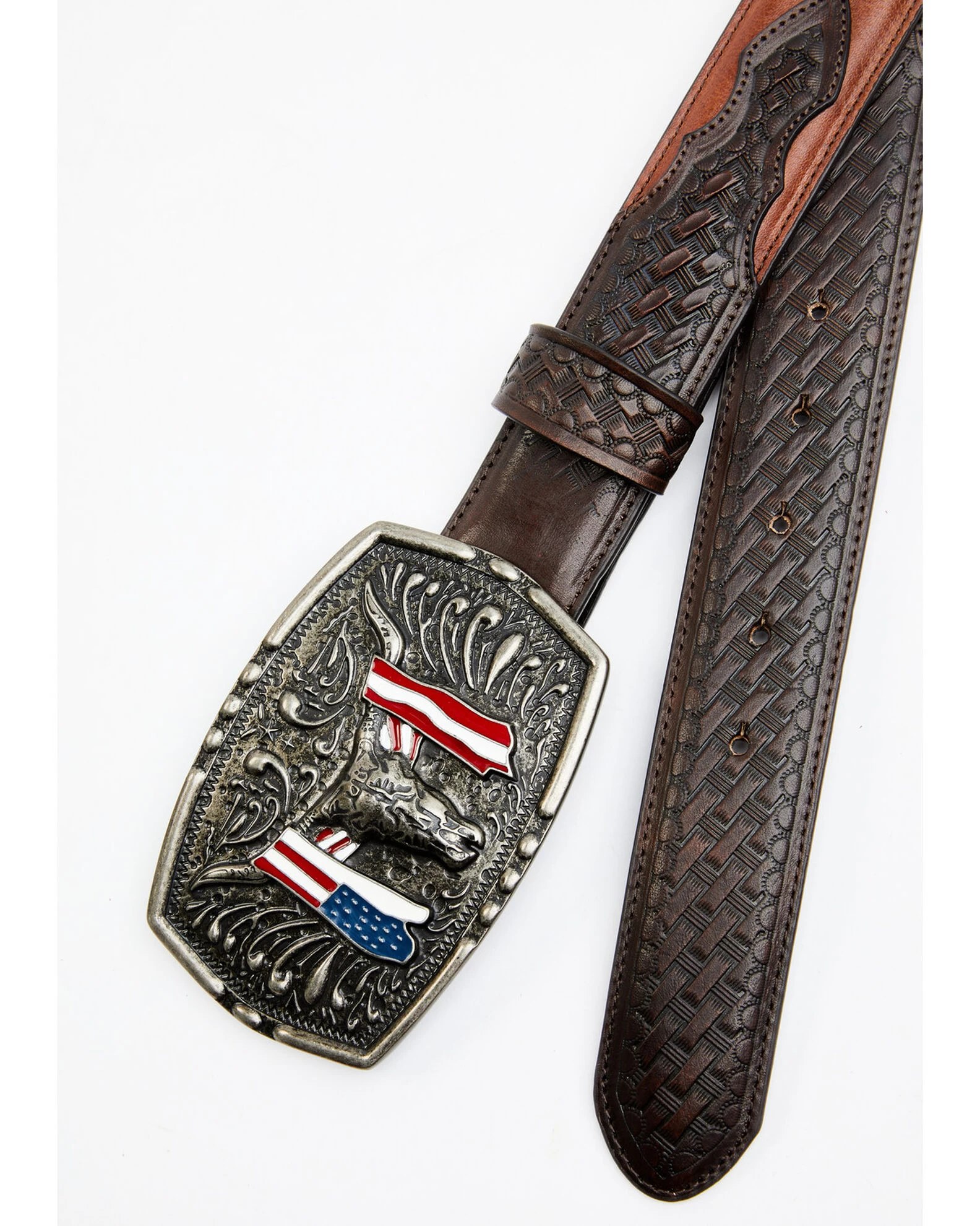 Cody James Men's Longhorn Americana Draped Flag Basketweave Buckle Belt 2 Cody James Men's Longhorn Americana Draped Flag Basketweave Buckle Belt - Image 2