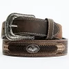 Cody James Men's Brown Southwestern Concho Belt With Lace Detail