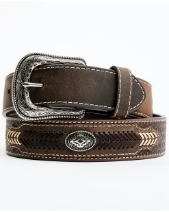 Cody James Men's Brown Southwestern Concho Belt With Lace Detail
