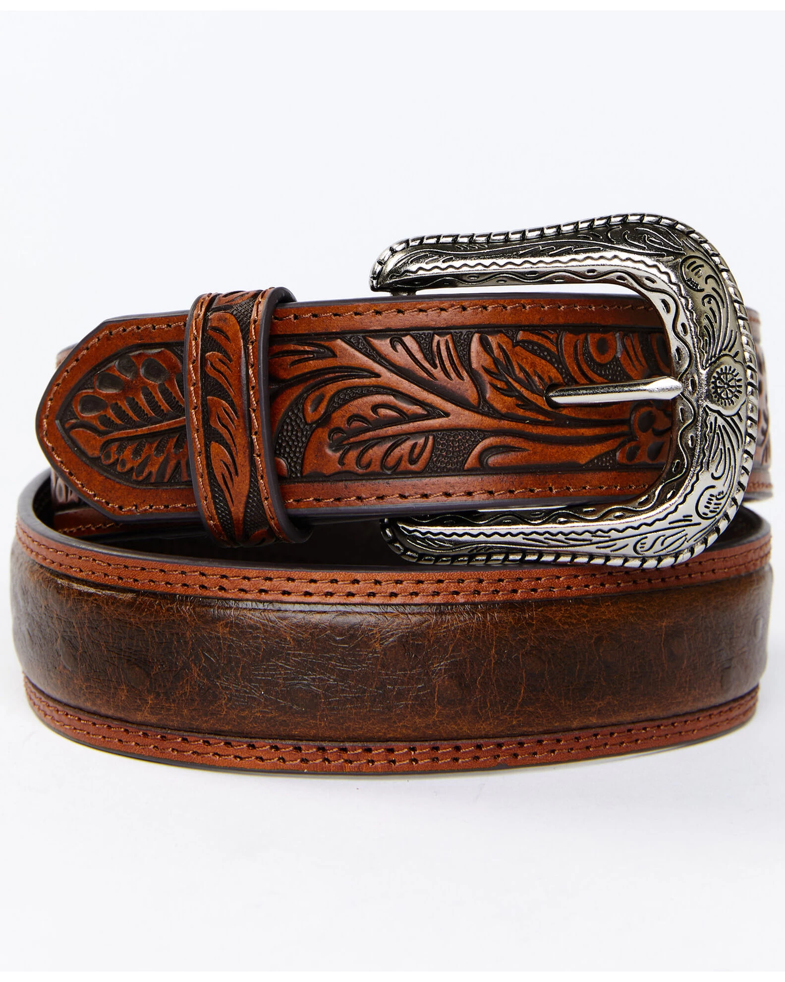 Cody James Men's Ostrich Print Tooled Belt 1 Cody James Men's Ostrich Print Tooled Belt