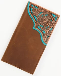 Cody James Men's Turquoise Underlay & Brown Tooled Rodeo Wallet