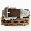 Cody James Brown 3-Piece Horse Hair Laced Southwest Inlay Belt
