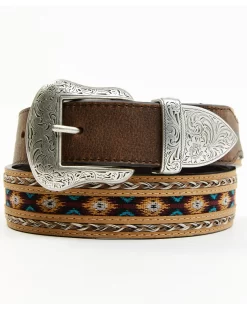 Cody James Brown 3-Piece Horse Hair Laced Southwest Inlay Belt