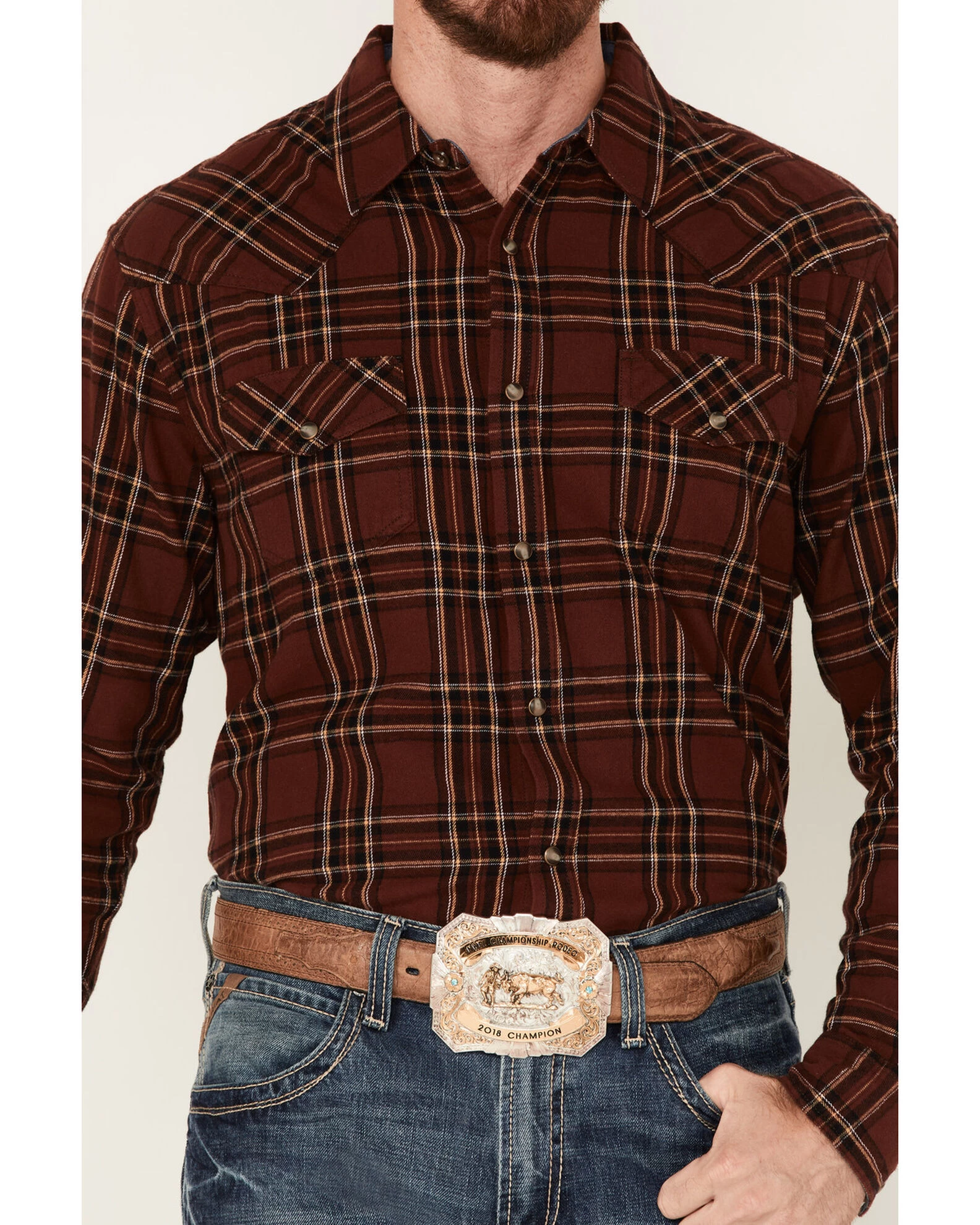 Cody James Men's Rusty Spur Plaid Print Long Sleeve Snap Western Flannel Shirt 3 Cody James Men's Rusty Spur Plaid Print Long Sleeve Snap Western Flannel Shirt - Image 3